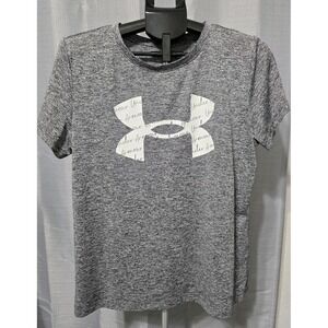 Women's XL Under Armour HeatGear Short-Sleeve Heather Gray Athletic Shirt‎